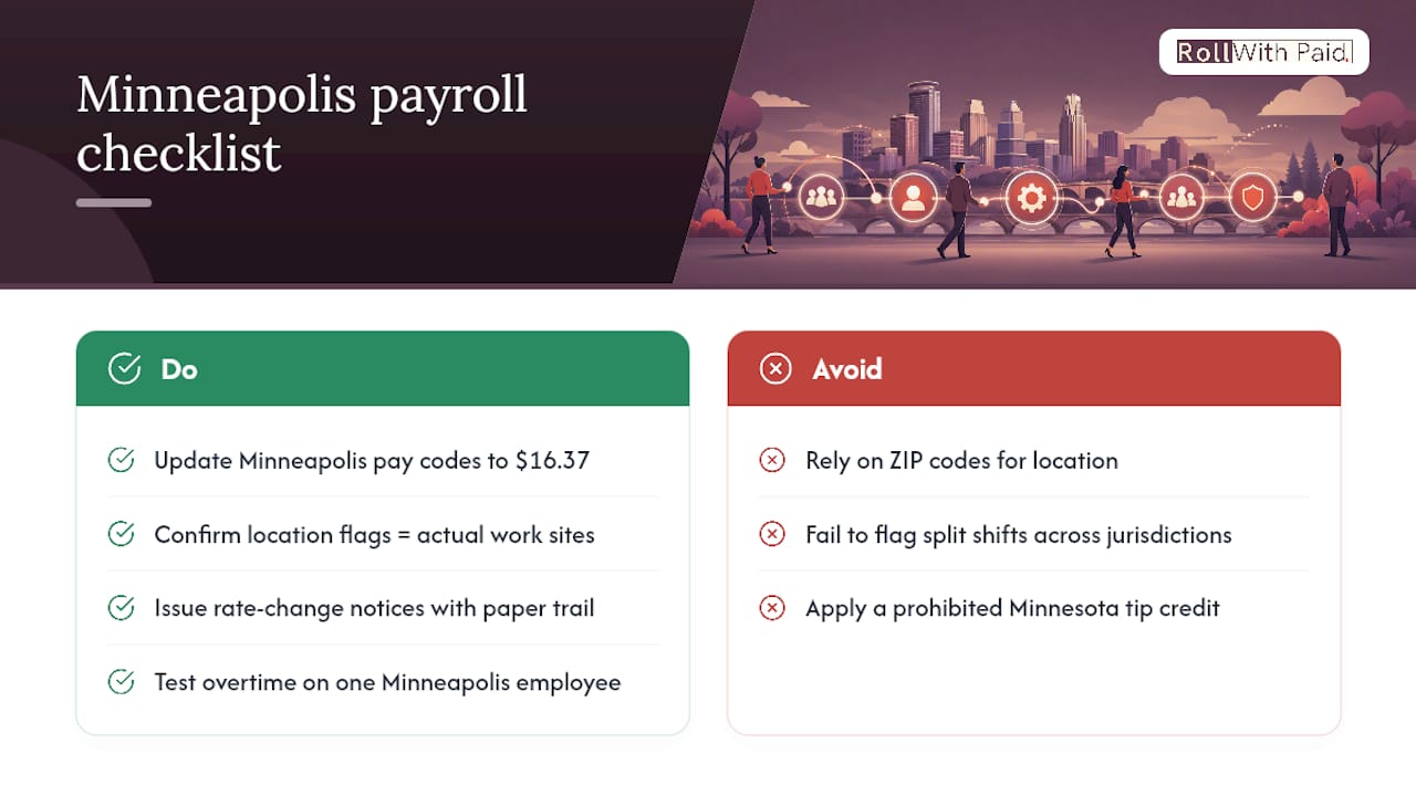 A Practical Payroll Checklist for the New Minneapolis Rate — overview diagram