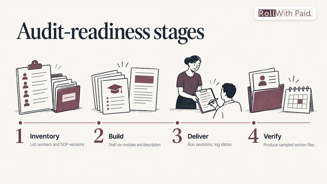Four audit-readiness stages shown as connected icons